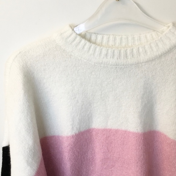 NWOT Love by Design Cropped Multistripe Crewneck Sweater - L - Picture 2 of 6
